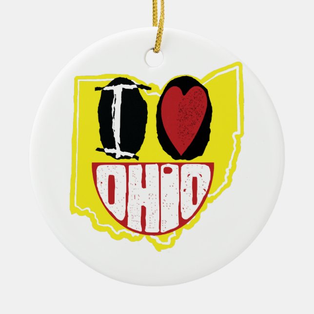 I Love Ohio Smiling Happy Face  Ceramic Tree Decoration (Front)