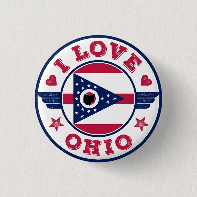 I Love Ohio State Flag and Map 3 Cm Round Badge (Front)