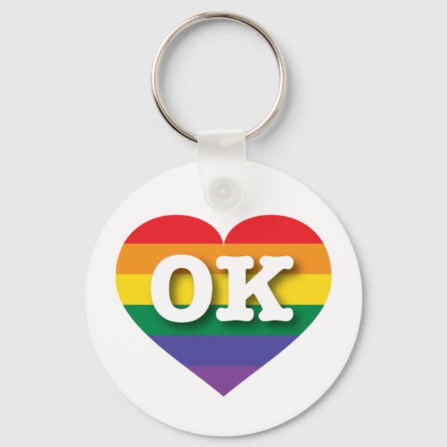 I love Oklahoma Gay Pride Rainbow Heart Key Ring (Front)