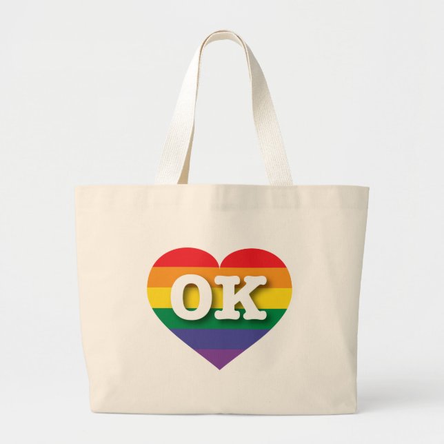 I Love Oklahoma Rainbow Heart Large Tote Bag (Front)