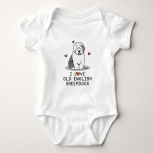 I Love Old English Sheepdogs (Grey 1) Cute OES Baby Bodysuit