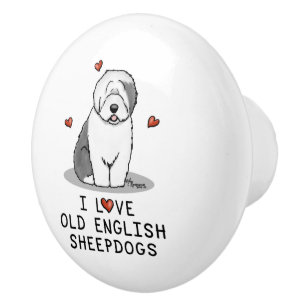 I Love Old English Sheepdogs (Grey 1) Cute OES Ceramic Knob