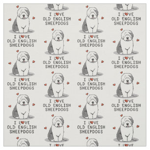 I Love Old English Sheepdogs (Grey 1) Cute OES Fabric