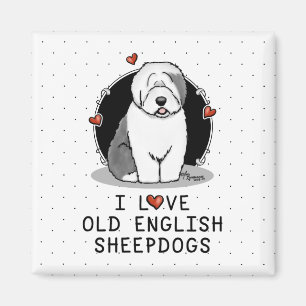 I Love Old English Sheepdogs (Grey 1) Cute OES Magnet