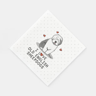 I Love Old English Sheepdogs (Grey 1) Cute OES Napkin
