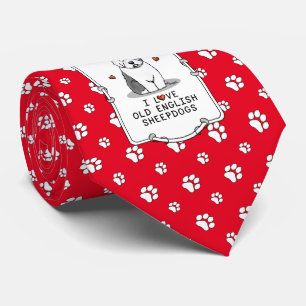 I Love Old English Sheepdogs (Grey 1) Cute OES Tie