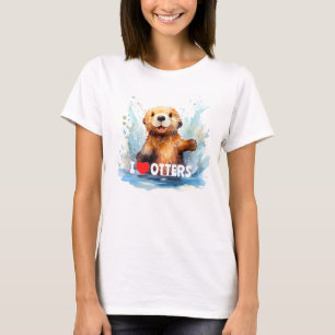 I Love Otters Cute Sea Otter in Water Personalised T-Shirt