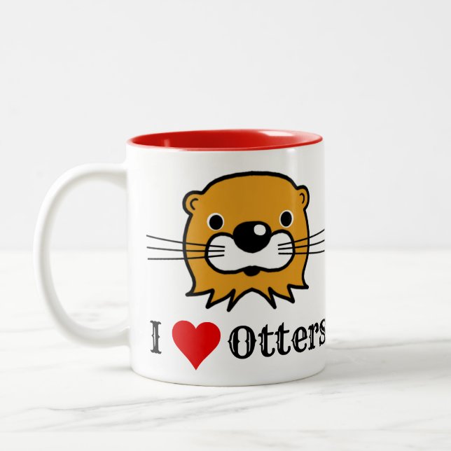 I Love Otters. Wildlife Conservation Two-Tone Coffee Mug (Left)