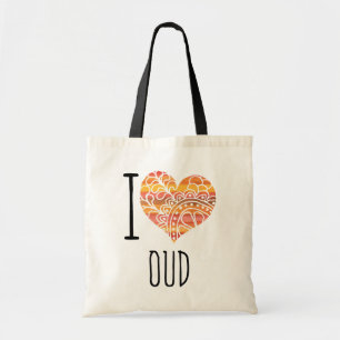 I Love Oud Orange Mandala Heart Tote Bag
