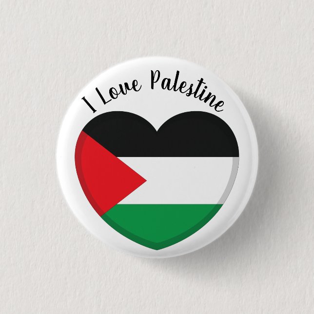 I Love Palestine Button Patriotic Palestinian Flag (Front)