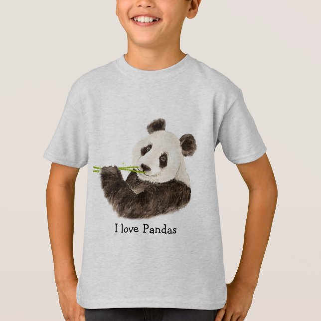 I love Pandas Asian Bear, Watercolor Animal T-Shirt (Front)