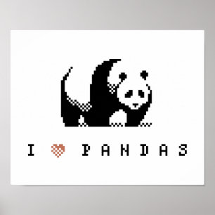 I Love Pandas Pixel Art Poster