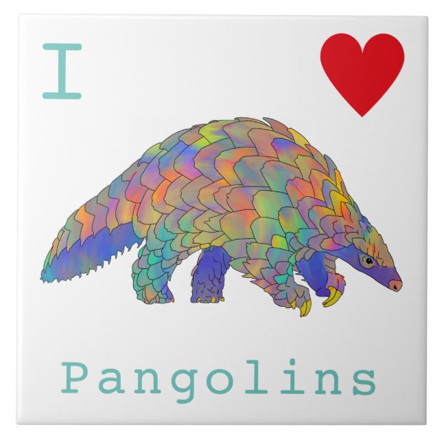 I Love Pangolins Endangered Animal Activism Art Tile (Front)