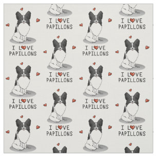 I Love Papillons (white & black) Hearts Dogs Cute Fabric