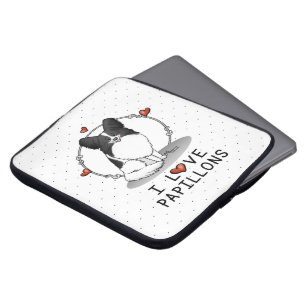 I Love Papillons (white & black) Hearts Dogs Cute Laptop Sleeve