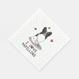 I Love Papillons (white & black) Hearts Dogs Cute Napkin