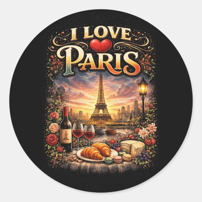 I Love Paris Classic Round Sticker (Front)