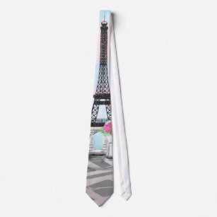 I Love Paris - Eiffel Tower and Bouquet Flowers Tie