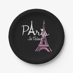 I Love Paris Eiffel Tower France French Souvenir Paper Plate