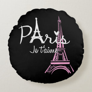 I Love Paris Eiffel Tower France French Souvenir Round Cushion