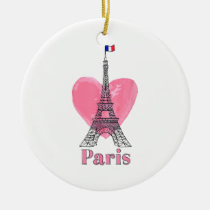 I Love Paris Eiffel Tower France Gift Ceramic Tree Decoration