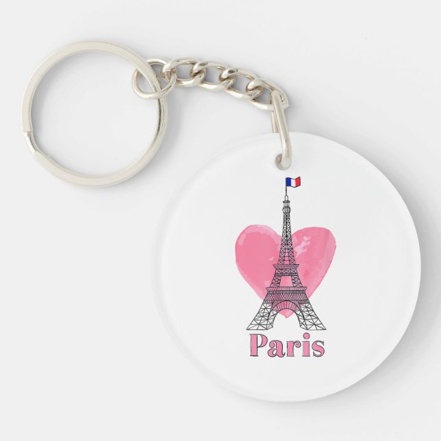 I Love Paris Eiffel Tower France Gift Key Ring (Front)