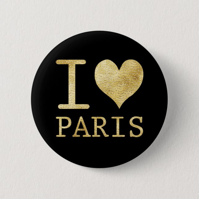 I LOVE PARIS FAUX GLITTER BUTTON (Front)