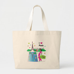 I love Paris, France, Modern Large Tote Bag