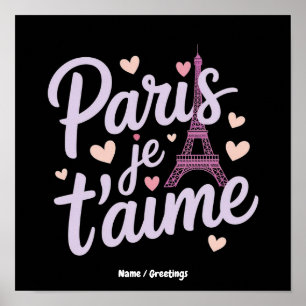 I Love Paris Je t'aime Eiffel Tower France T-Shirt Poster