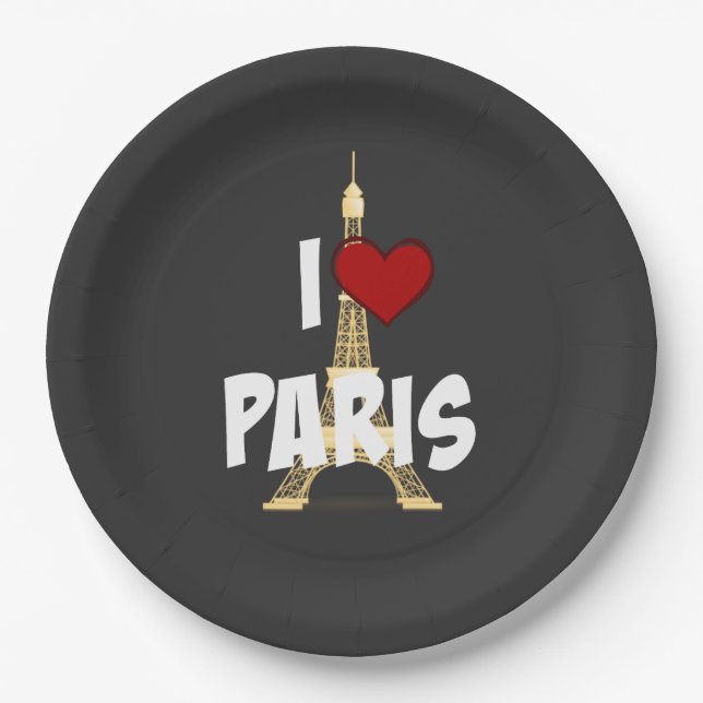 I Love Paris Paper Plate (Front)