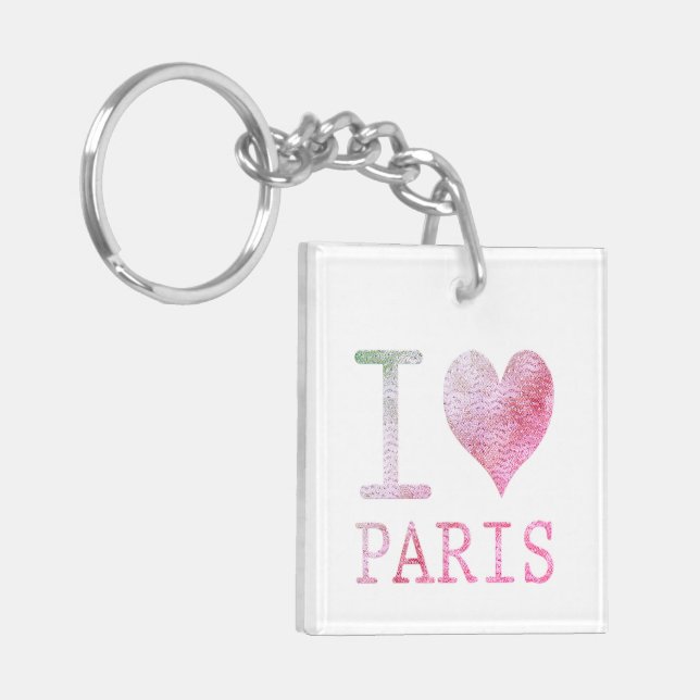 I Love Paris Square Double-Sided Key Chain (Front Left)