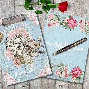 I love Paris trendy french vintage artwork Blue Clipboard