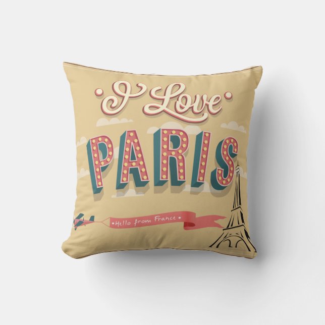 I Love Paris Vintage Pillow (Front)