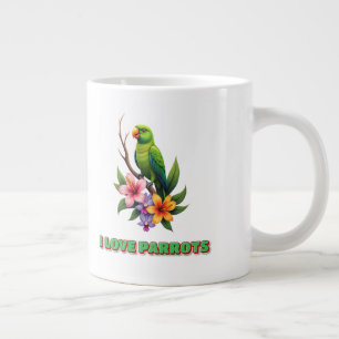 "I Love Parrots - Colourful Tropical Parrot & Flow Large Coffee Mug