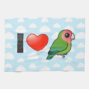 I Love Peach-faced Lovebirds Tea Towel