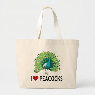 I Love Peacocks Large Tote Bag