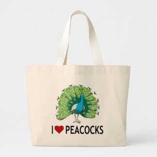 I Love Peacocks Large Tote Bag
