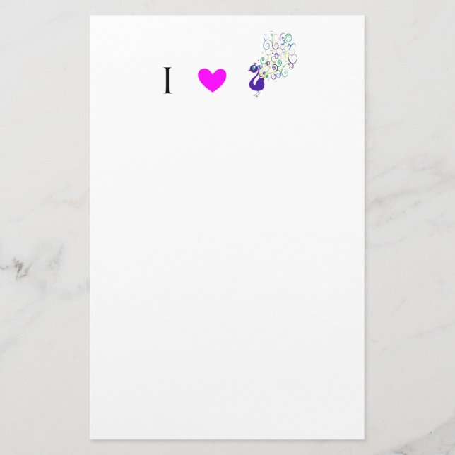 I Love Peacocks Stationery (Front)
