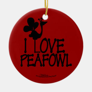 I Love Peafowl silhouette Ceramic Tree Decoration