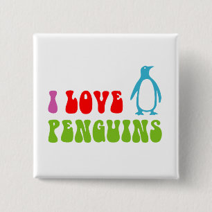 I Love Penguins 15 Cm Square Badge