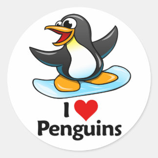 I Love Penguins Classic Round Sticker