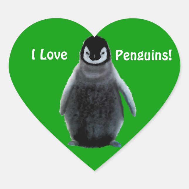 I LOVE PENGUINS Cute Heart Stickers (Front)