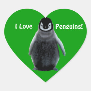 I LOVE PENGUINS Cute Heart Stickers