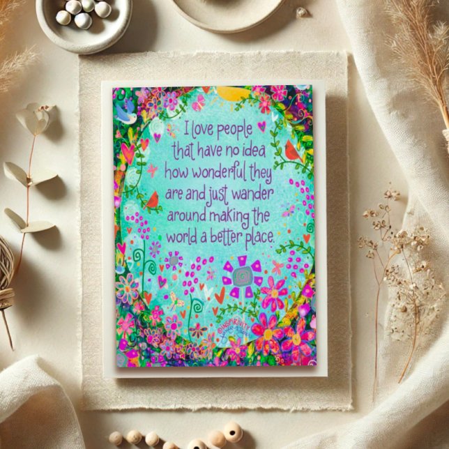 I Love People Pretty Whimsical Floral Birds Card (Creator Uploaded)