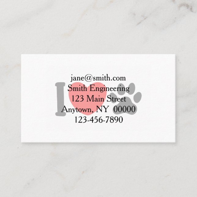 I love pet - Choose background color Business Card (Front)