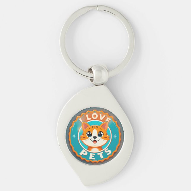 I love pets cute cat key ring (Front)