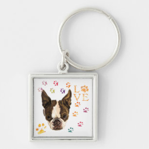 I Love Pets - Cute Puppy - Colourful Traces Drawin Key Ring