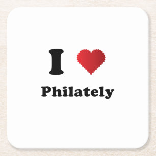 I love Philately Dark version Square Paper Coaster
