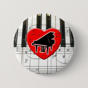 I Love Piano 6 Cm Round Badge
