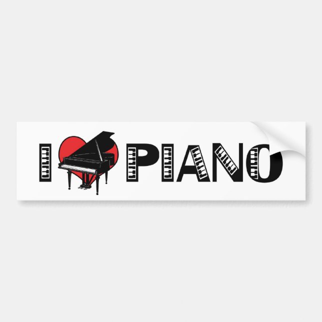 I Love Piano Bumper Sticker (Front)